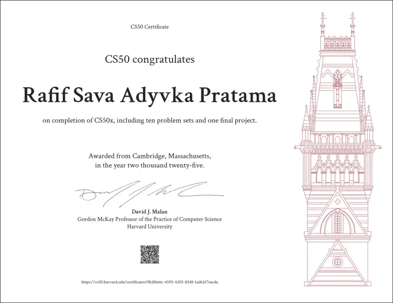 Certificate credential for CS50: Introduction to Computer Science