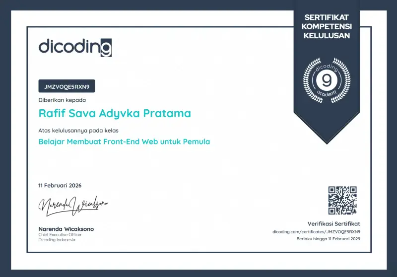 Certificate credential for Frontend Web Developer