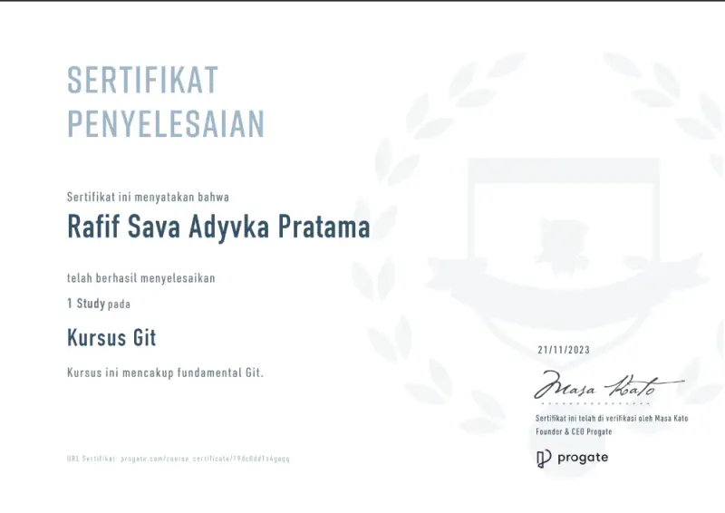 Official certificate for Belajar Dasar Git dengan GitHub