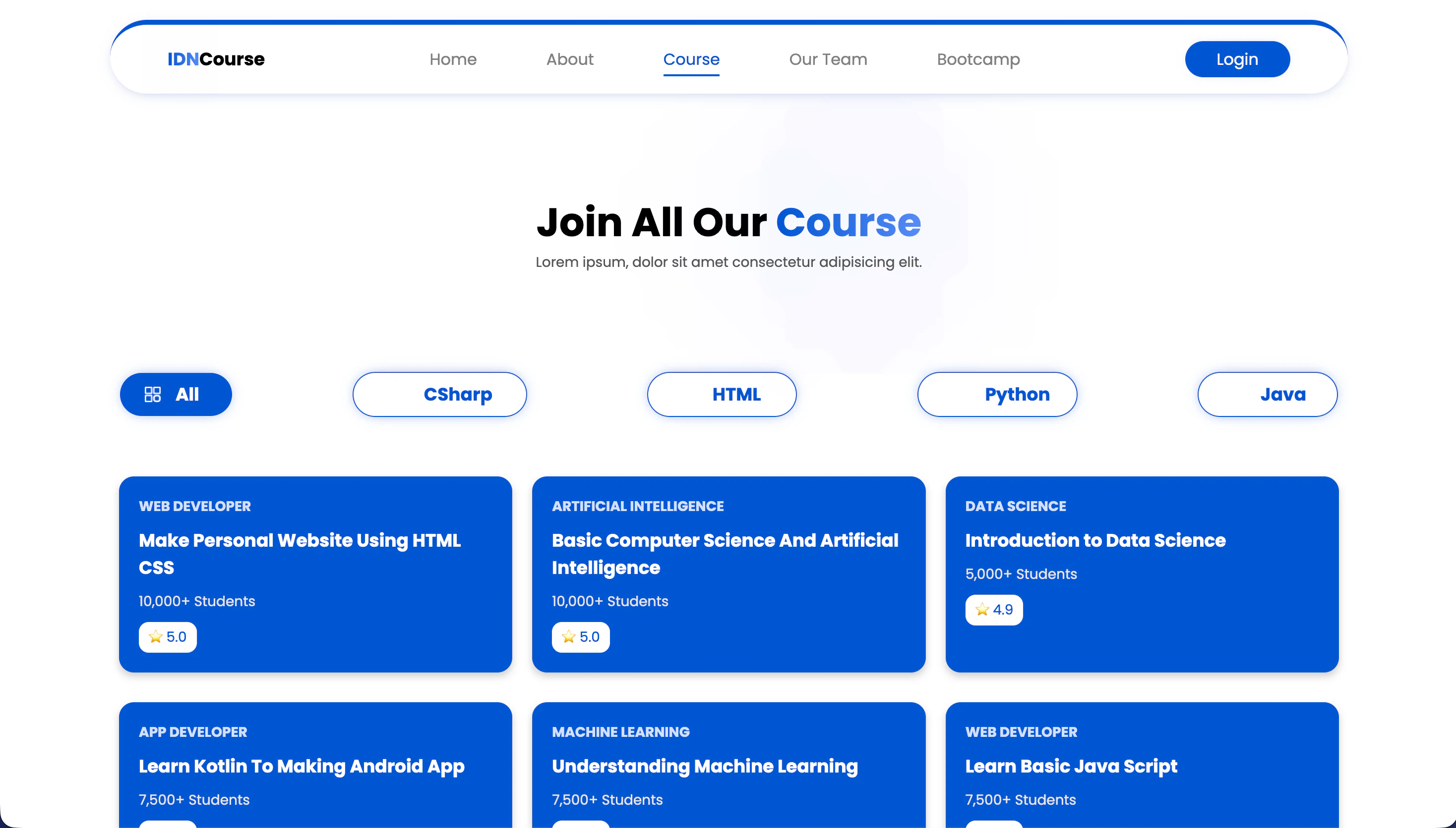 Multi-Discipline Course Catalog & Category Filters