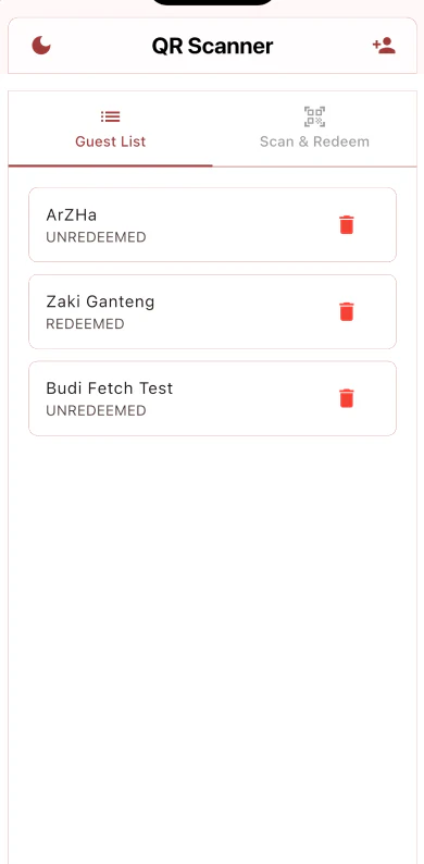 Guest List Roster & Dynamic Redemption Status